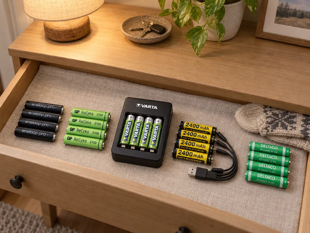 Olika sorters laddningsbara batterier: de fem testade modellerna sida vid sida