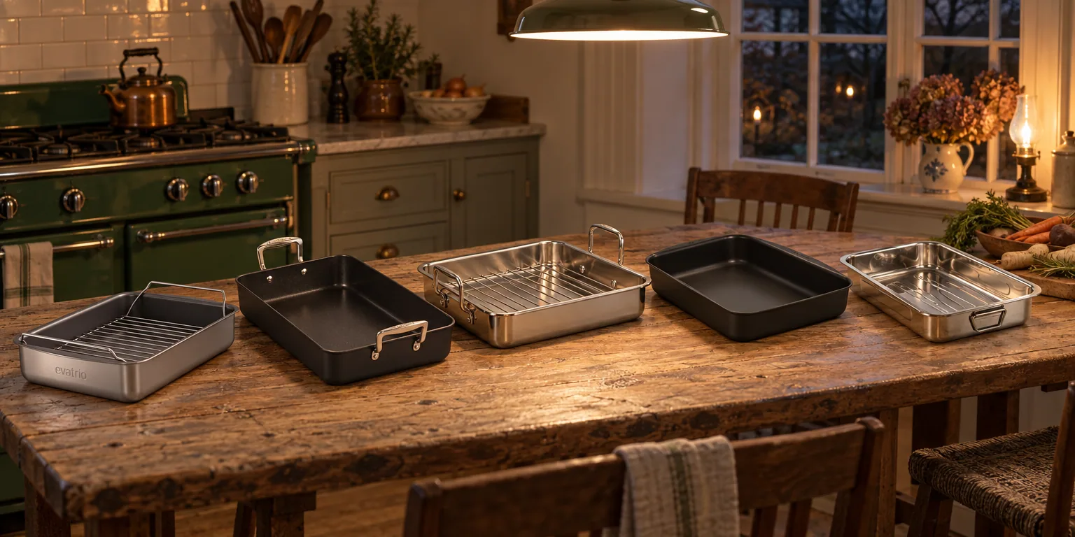 Testvinnarna från testet av långpanna: Eva Trio Professional med galler, Le Creuset Toughened Non-Stick 35 cm, Funktion Endurance med galler, Scanpan Classic 34 x 22 cm, Hendi 508510