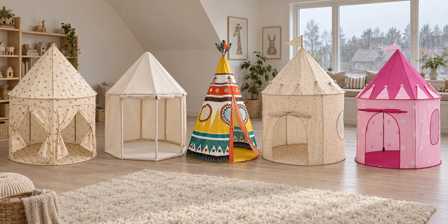 Testvinnarna från testet av lektält: Liewood Oaks Pop-Up, Kids Concept Paviljongtält, Djeco Tipi, 3 Sprouts Lektält Terrazzo, Kids Concept Star