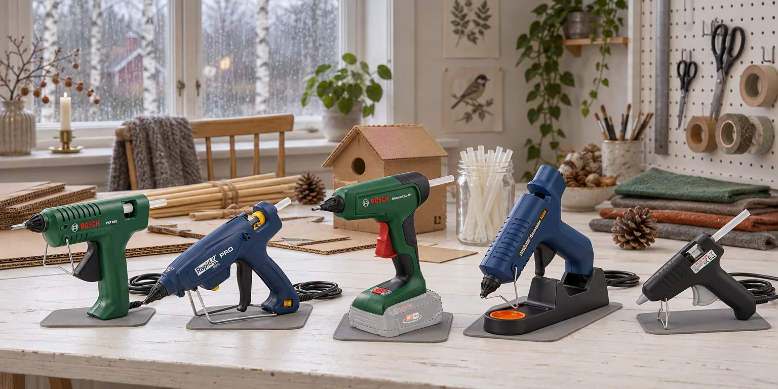 Testvinnarna från testet av limpistol: Bosch PKP 18 E, Rapid Pro EG340, Bosch AdvancedGlue 18V, Steinel Gluematic 5000, Creativ Company Mini 130 °C