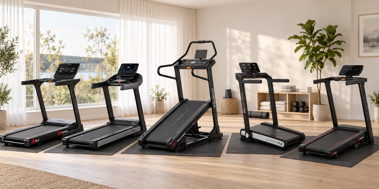 Testvinnarna från testet av löpband: Gymstick GT5.0, Master Fitness T55, Gymstick Peak Runner, Master Fitness TX2 Slimline, Gymstick GT3.0