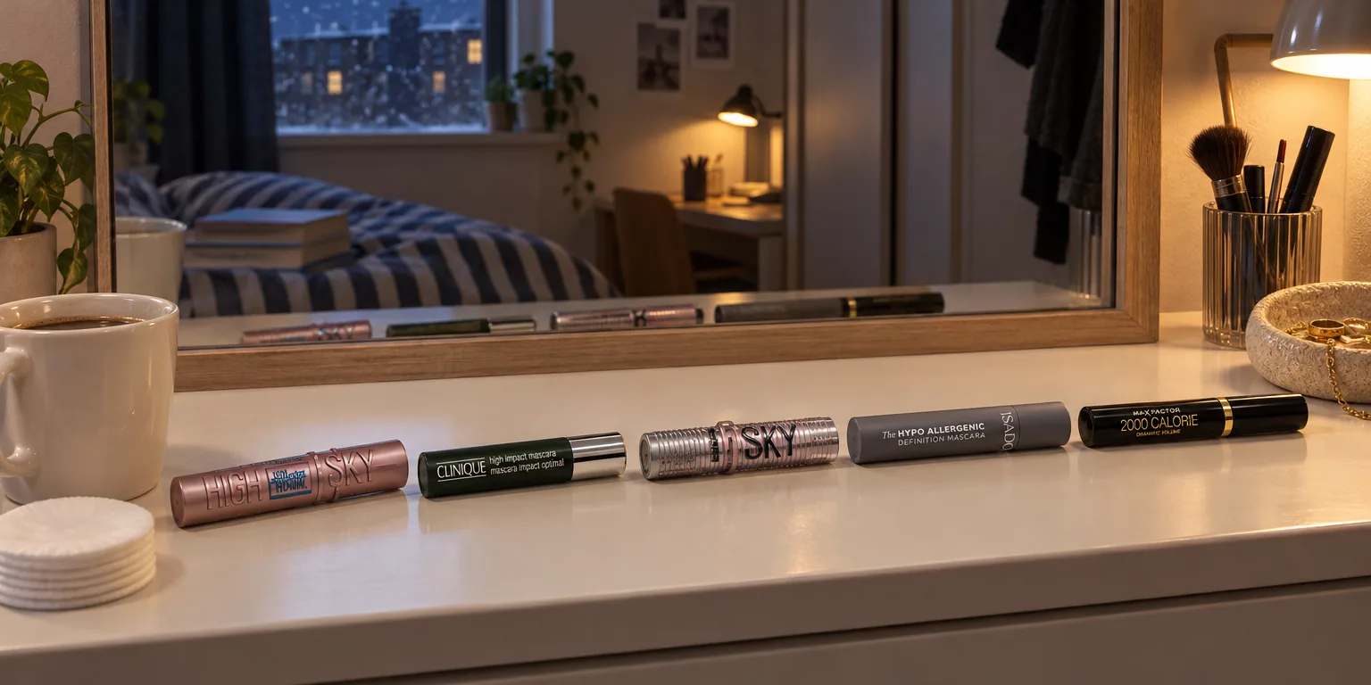 Testvinnarna från testet av mascara: Maybelline Sky High Waterproof, Clinique High Impact, Maybelline Sky Tubes, Isadora Hypo Allergenic Definition, Max Factor 2000 Calorie