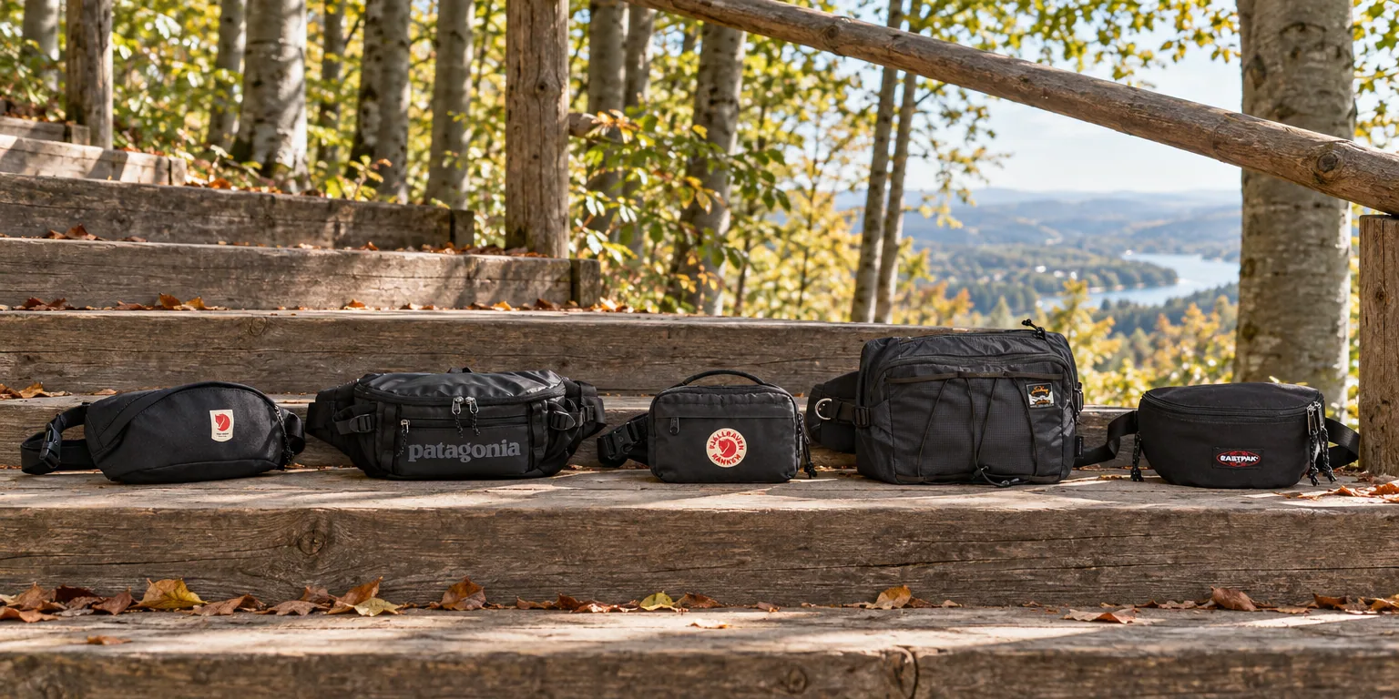Testvinnarna från testet av midjeväska: Fjällräven Ulvö Hip Pack Medium, Patagonia Black Hole Waist Pack 5L, Fjällräven Kånken Hip Pack, Lundhags Core Hippak 7 L, Eastpak Springer