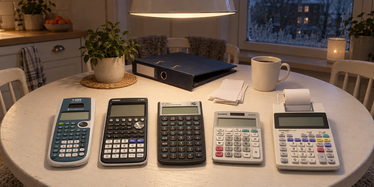 Testvinnarna från testet av miniräknare: Texas Instruments TI-30XS MultiView, Casio fx-CG50, HP 10bII+, Casio MS-88ECO, Sharp EL-1750V