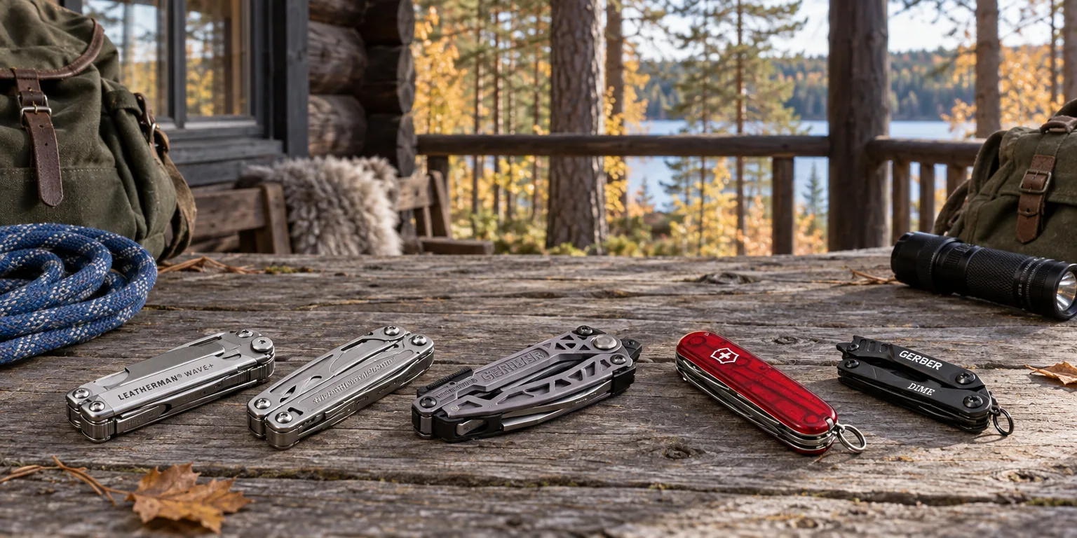 Testvinnarna från testet av multiverktyg: Leatherman Wave Plus, Leatherman Wingman, Gerber Center-Drive, Victorinox Swiss Champ, Gerber Dime