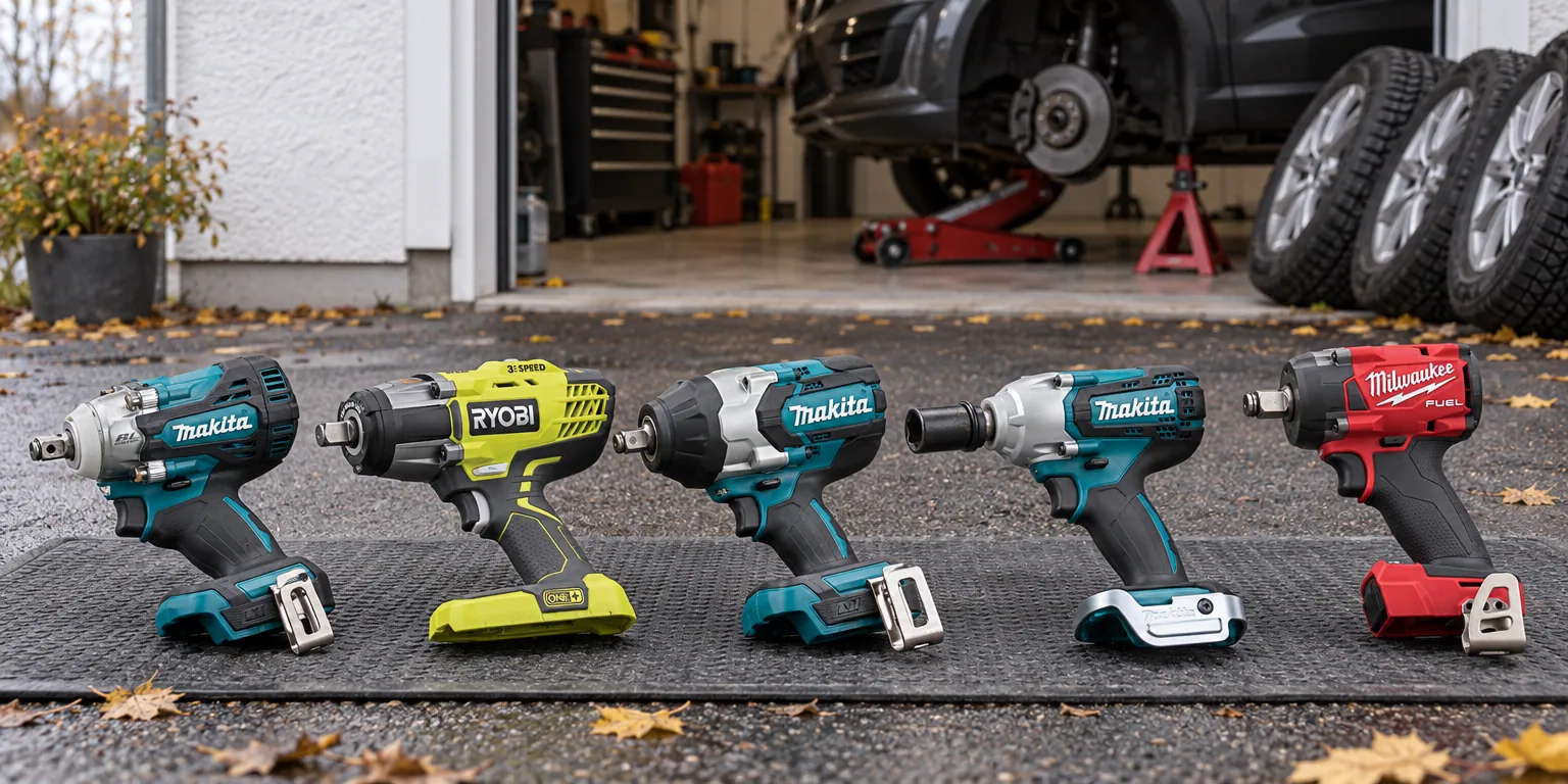 Testvinnarna från testet av mutterdragare: Makita DTW300Z Solo, Ryobi R18IW3-0 Solo, Makita DTW1002Z Solo, Makita DTW190Z Solo, Milwaukee M18 FIW2F12-0X Solo