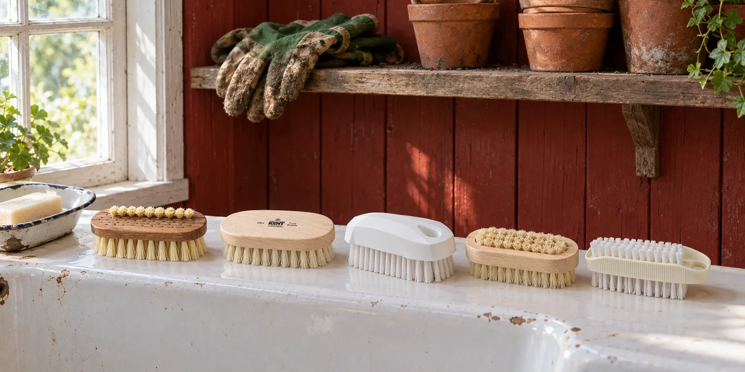 Testvinnarna från testet av nagelborste: Iris Hantverk Lovisa dubbelsidig, Kent Brushes NB4, Vikan Nagelborste 6440, So Eco nagel- och pedikyrborste, Hygienteknik dubbelsidig plastborste