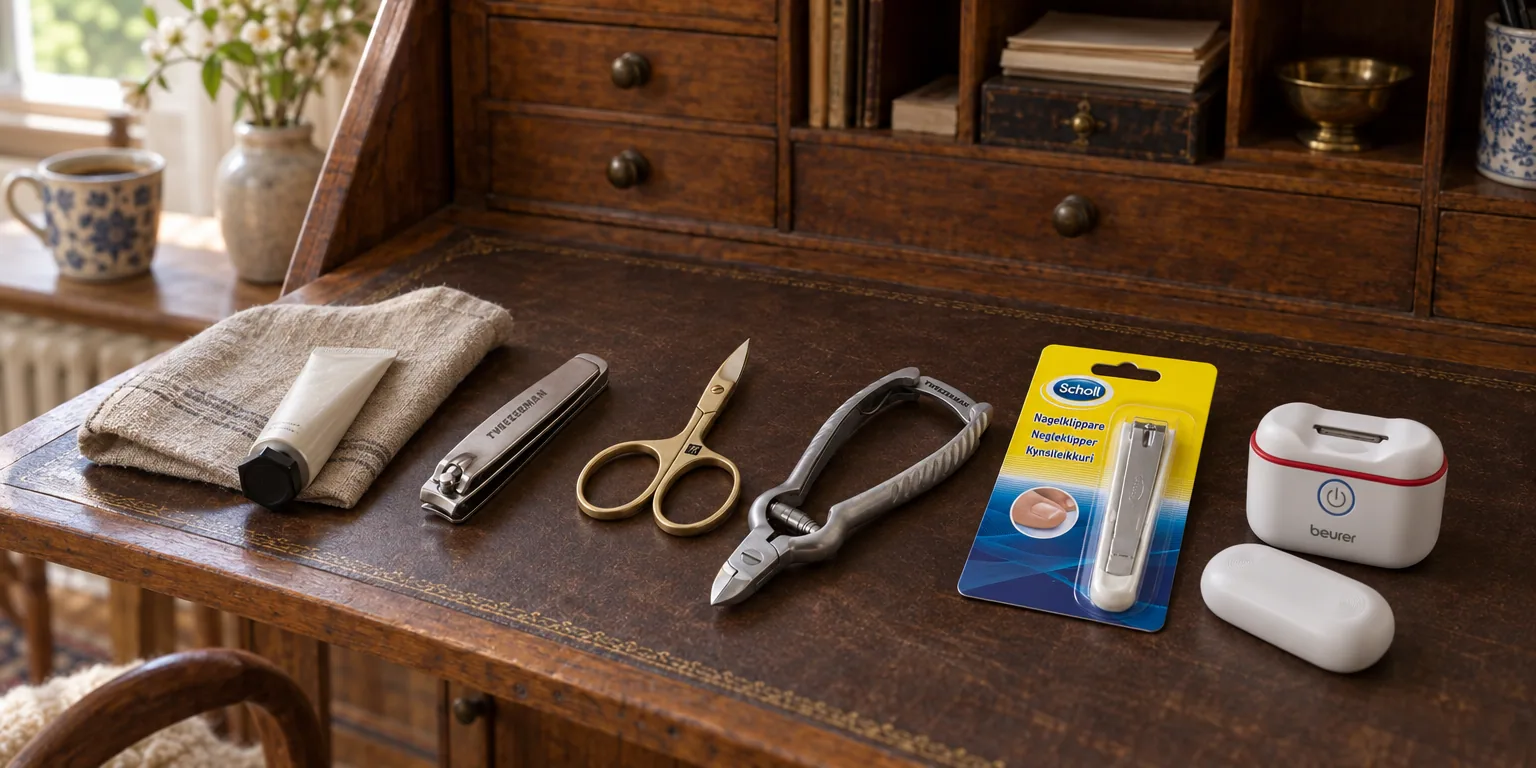 Testvinnarna från testet av nagelklippare: Tweezerman Stainless Steel Fingernail Clipper, Zwilling Twinox Gold Nagelsax, Tweezerman Barrel Spring Toenail Nipper, Scholl Nail Clipper, Beurer MP 10