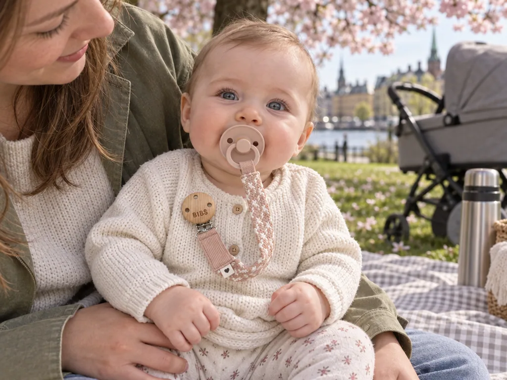 Användning napphållare: Bibs Pacifier Braid Blush/Ivory i vardagen