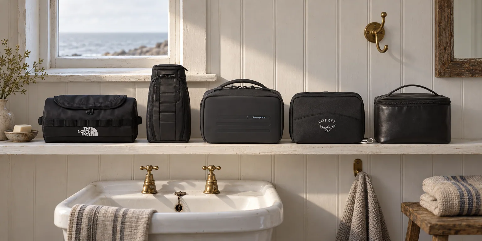 Testvinnarna från testet av necessär: The North Face Base Camp Travel Canister L, Db Hugger Wash Bag, Samsonite Stackd Toilet Kit, Osprey Daylite Hanging Toiletry Kit, Soft Spell Large Toiletry Bag