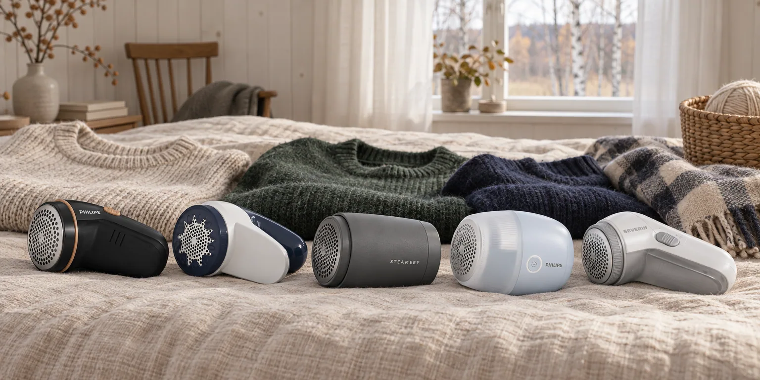 Testvinnarna från testet av noppborttagare: Philips GC026/80, Tefal JB1013, Steamery Pilo Icon, Philips GCA2100, Severin CS 7976