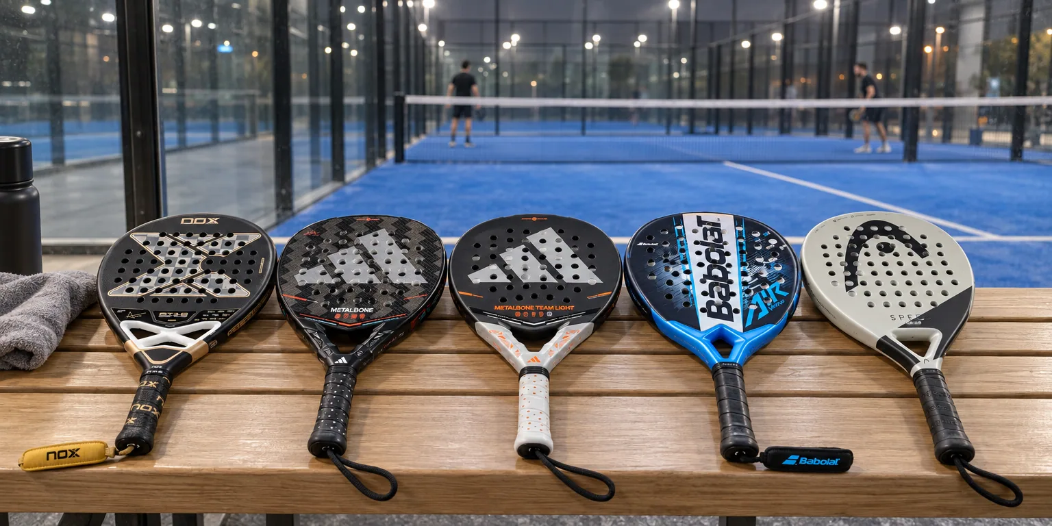 Testvinnarna från testet av padelracket: NOX AT10 Genius 18K Alum 2026, adidas Metalbone Ale Galán 2026, adidas Metalbone Team Light 2026, Babolat Air Vertuo 2.6, Head Evo Speed 2025