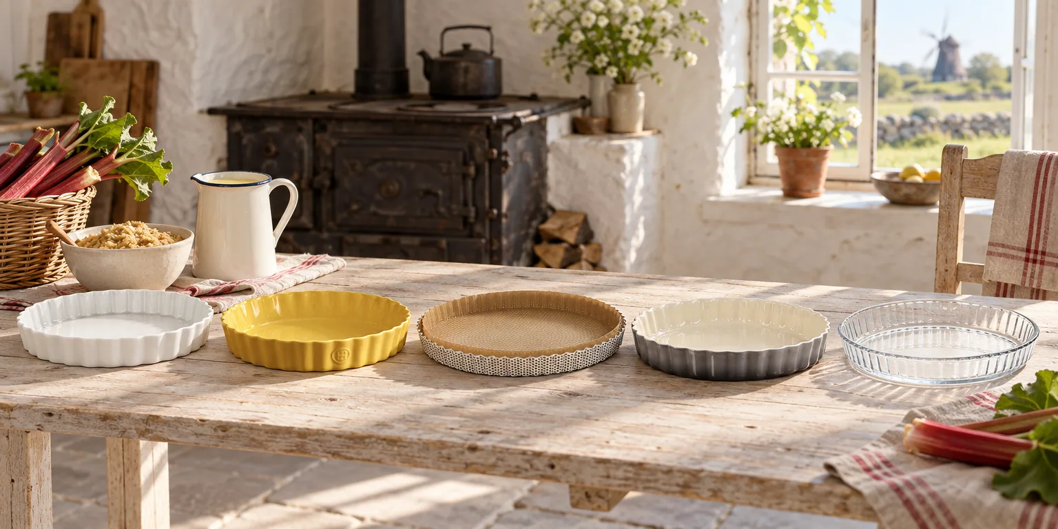 Testvinnarna från testet av pajform: Pillivuyt Originale nr 9 27,5 cm, Emile Henry Deep Flan 24 cm, De Buyer perforerad 28 cm, Le Creuset stengods 28 cm, Pyrex Bake & Enjoy 28 cm