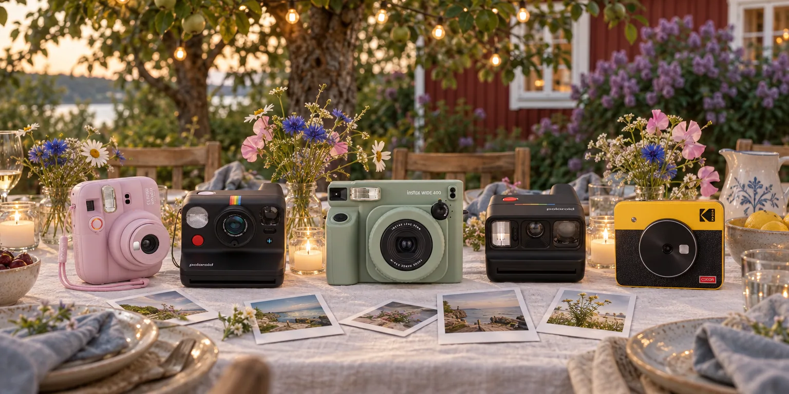 Testvinnarna från testet av polaroidkamera: Fujifilm Instax Mini 13, Polaroid Now+ Gen 3, Fujifilm Instax Wide 400, Polaroid Go Gen 3, Kodak Mini Shot 3 Retro