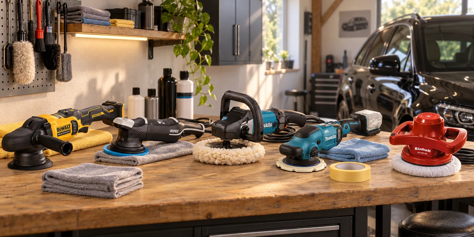 Testvinnarna från testet av polermaskin: Dewalt DCM848N-XJ Solo, Rupes BigFoot LHR21 Mark V, Makita 9237CB, Makita DPO600Z Solo, Einhell CC-PO 90