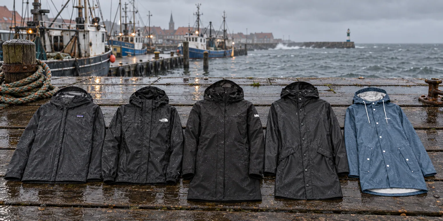 Testvinnarna från testet av regnjacka: Patagonia Torrentshell 3L, The North Face Antora, Helly Hansen Aden Long Coat, Rains Long Jacket, Tretorn Wings Rain Jacket
