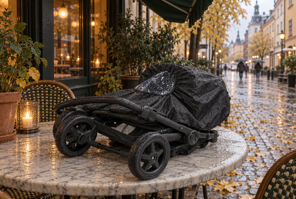 testx.se testar Elodie Details Regnskydd Brilliant Black: regnskydd barnvagn bäst i test i vardagsmiljö