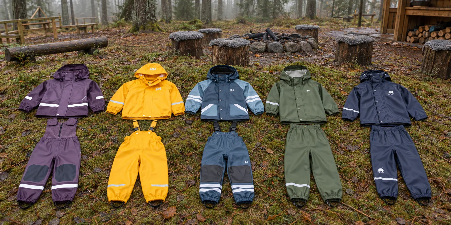 Testvinnarna från testet av regnställ barn: Didriksons Boardman Kids' Set Galon, Helly Hansen Bergen 2.0 PU Rainset, Lindberg Fagerhult Rain Set Fleece, Name It Dry10 Rain Set, CeLaVi Basic Regnset