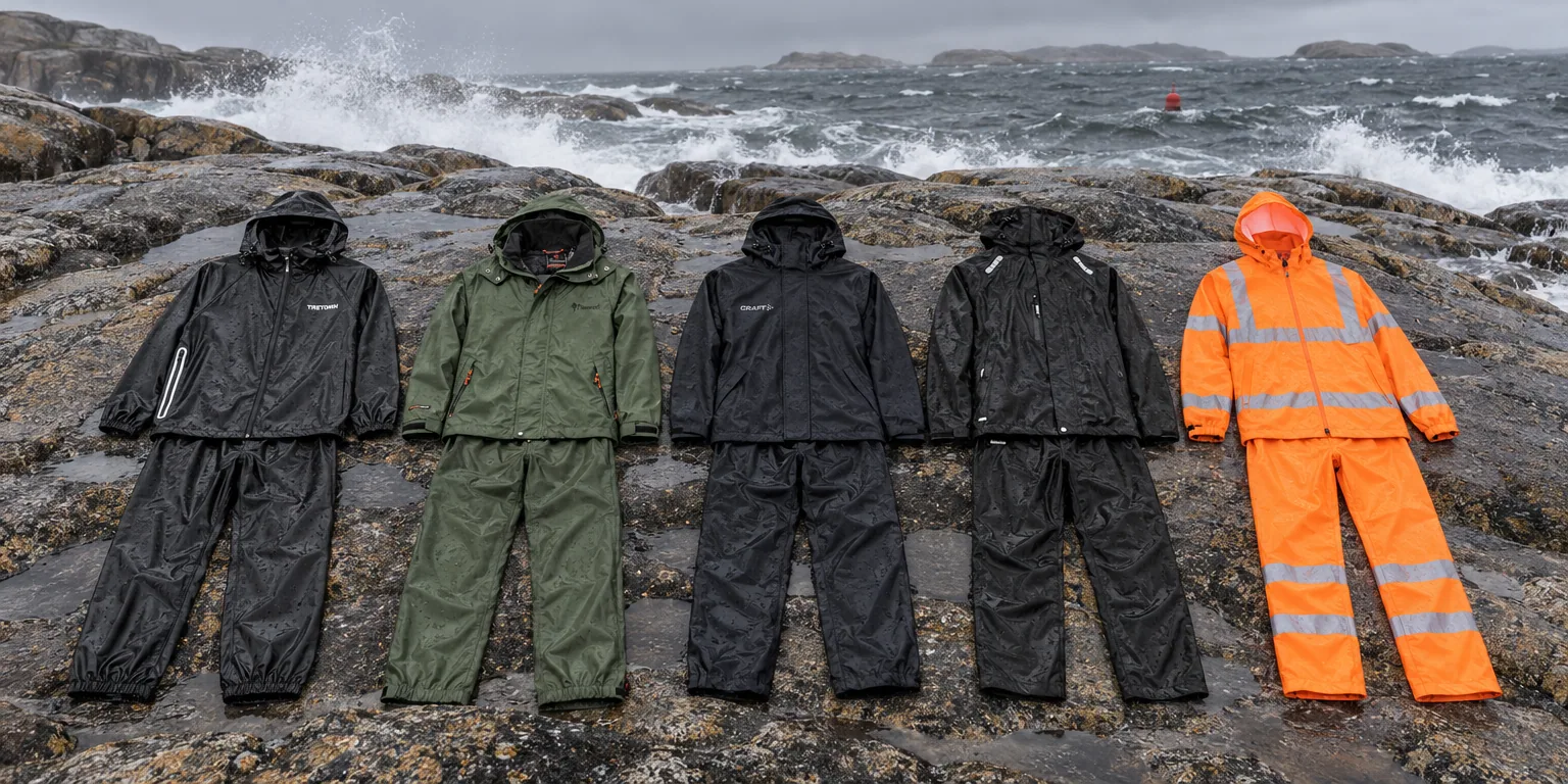 Testvinnarna från testet av regnställ: Tretorn Packable Rainbreaker Set, Pinewood Tornado Extreme Rain Set, Craft Core Explore Rain Set W, LYNGSØE Rain Set FOX3041, Portwest H448 Hi-Vis