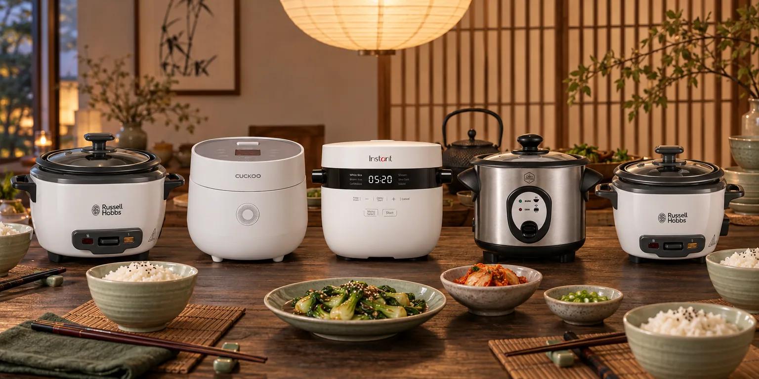 Testvinnarna från testet av riskokare: Russell Hobbs Large 27040-56, Cuckoo CR-0675F, Instant Rice Cooker 2,8 l, OBH Nordica Inox 6322, Russell Hobbs Small 27020-56