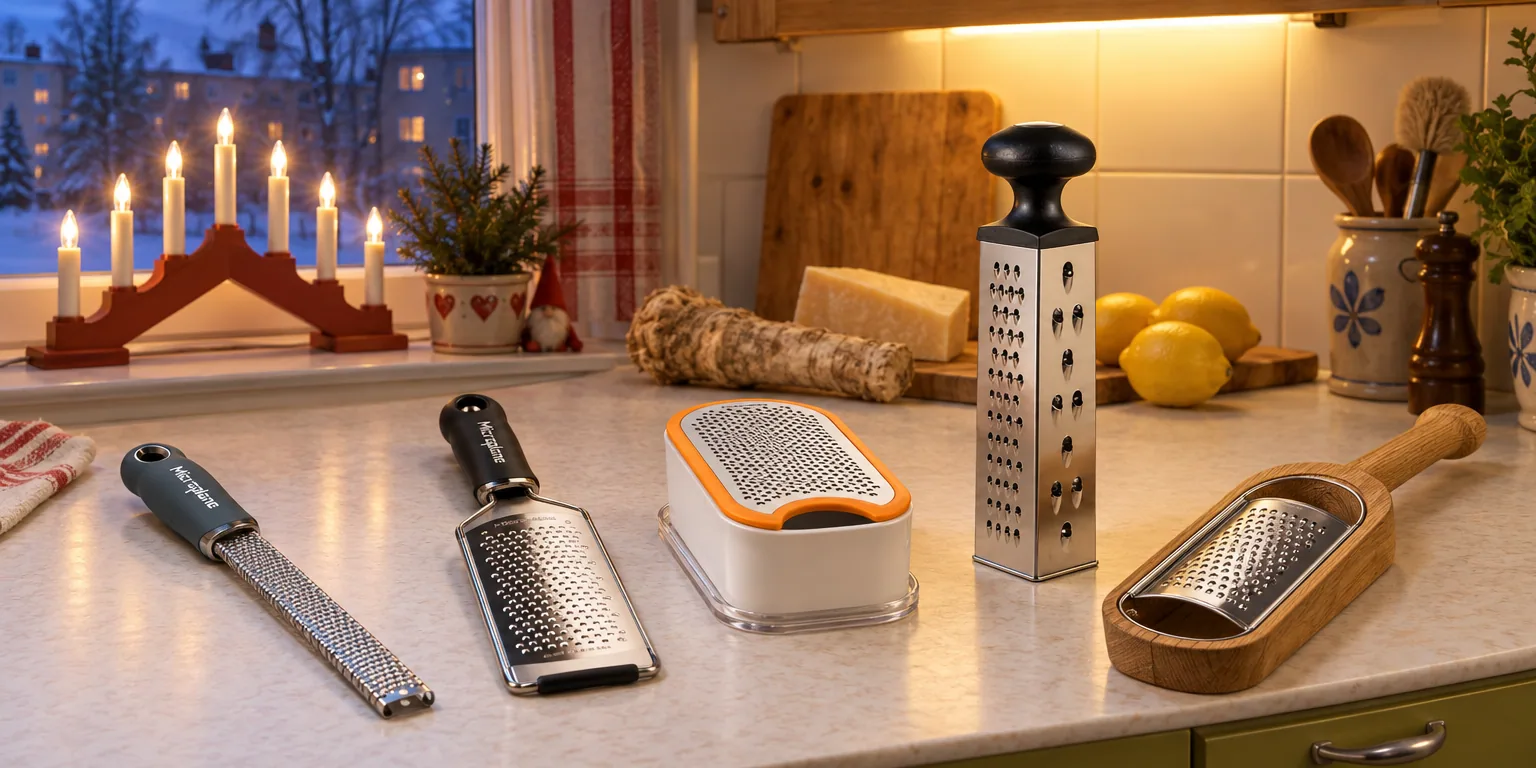 Testvinnarna från testet av rivjärn: Microplane Premium Classic, Microplane Gourmet Coarse, Fiskars Functional Form med behållare, Dorre Reese, Sagaform Nature