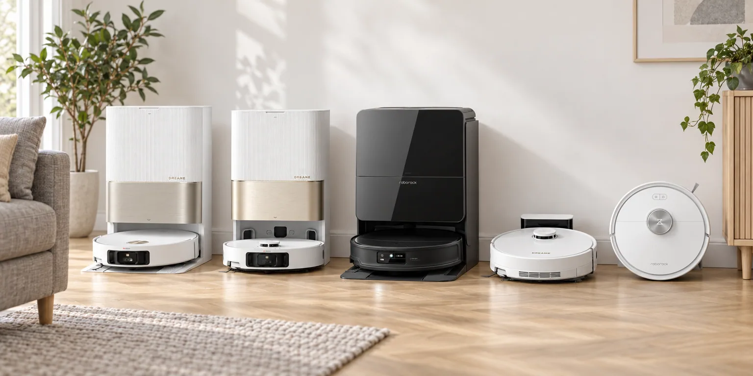 Testvinnarna från testet av robotdammsugare: Dreame X50 Ultra White, Dreame X40 Ultra RLX63CE Vit, Roborock Saros 10R Svart, Dreame D20 White Robotdammsugare Vit, Roborock Q7 TF White