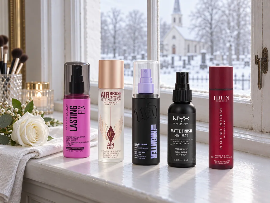 Olika sorters setting spray: de fem testade modellerna sida vid sida