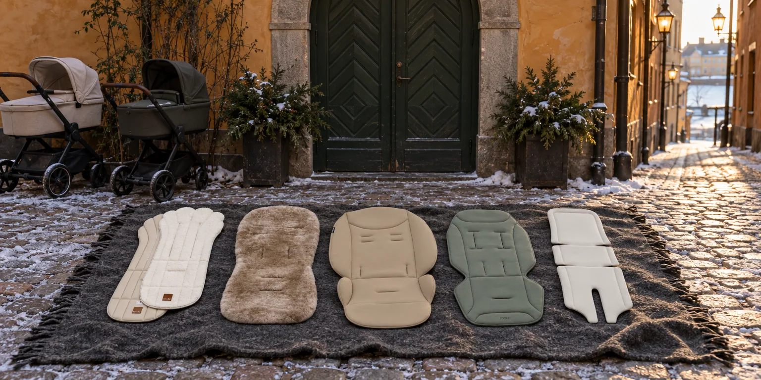 Testvinnarna från testet av sittdyna barnvagn: Elodie Details CosyCushion White Bouclé, Easygrow Lammskinn till vagn, Inovi Memory Foam Stor, Joolz Breathable Seat Liner, Thule Chariot Seat Liner