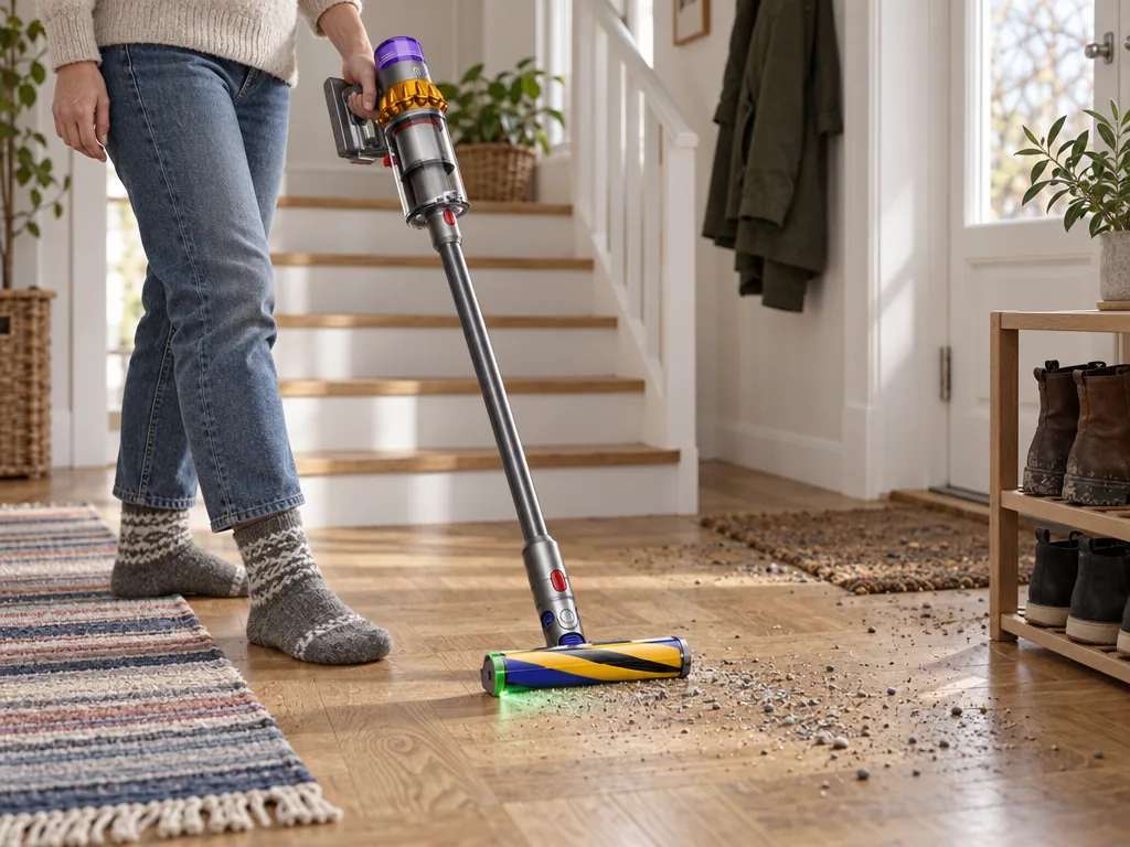 Användning skaftdammsugare: Dyson V15 Detect Absolute Grå i vardagen