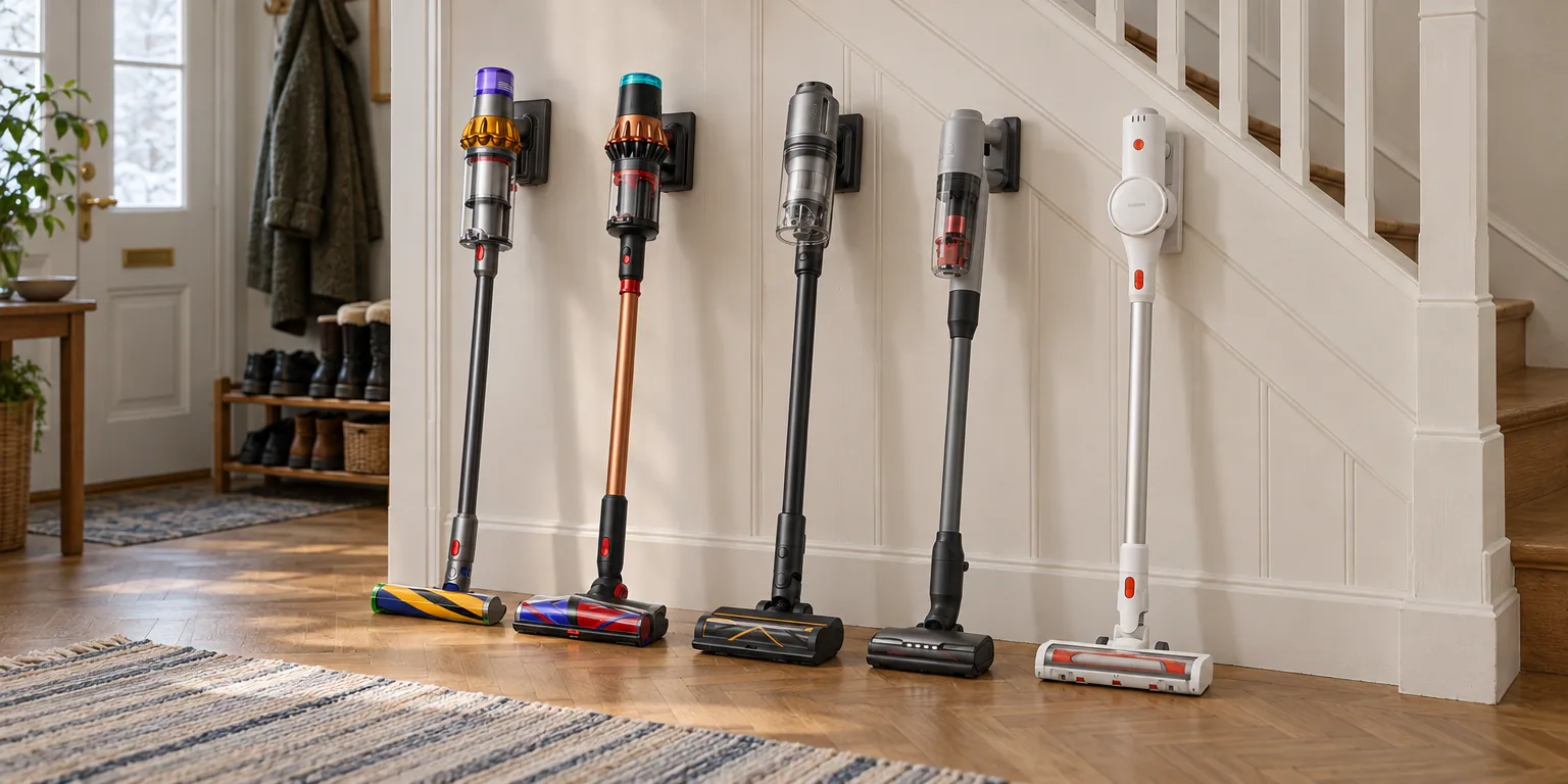 Testvinnarna från testet av skaftdammsugare: Dyson V15 Detect Absolute Grå, Dyson V16 Detect Animal Skaftdammsugare, Dreame Z30, Electrolux Skaftdammsugare EP71AB14UG 700, Xiaomi G20 Lite BHR8195EU Vit