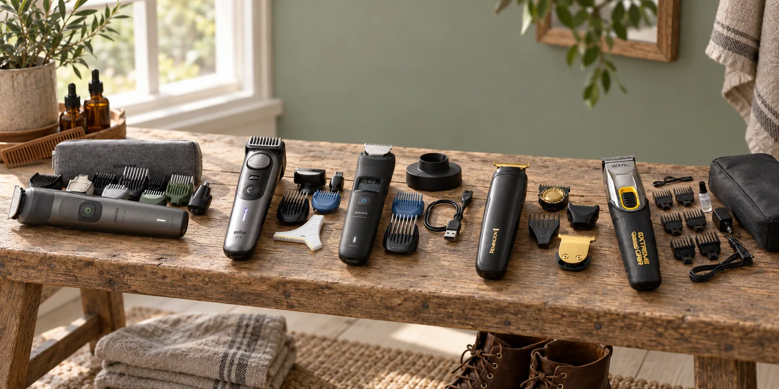 Testvinnarna från testet av skäggtrimmer: Philips All-in-One Trimmer 7000 MG7941, Braun Series 9 BT9520, Philips Beard Trimmer 5000 BT5780, Remington T-Series MB7050, Wahl Extreme Grip