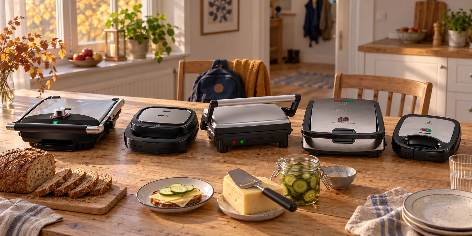 Testvinnarna från testet av smörgåsgrill: OBH Nordica 7104, Philips HD2350/80, Russell Hobbs 17888, Tefal Snack Collection SW852D12, Severin SA 2969