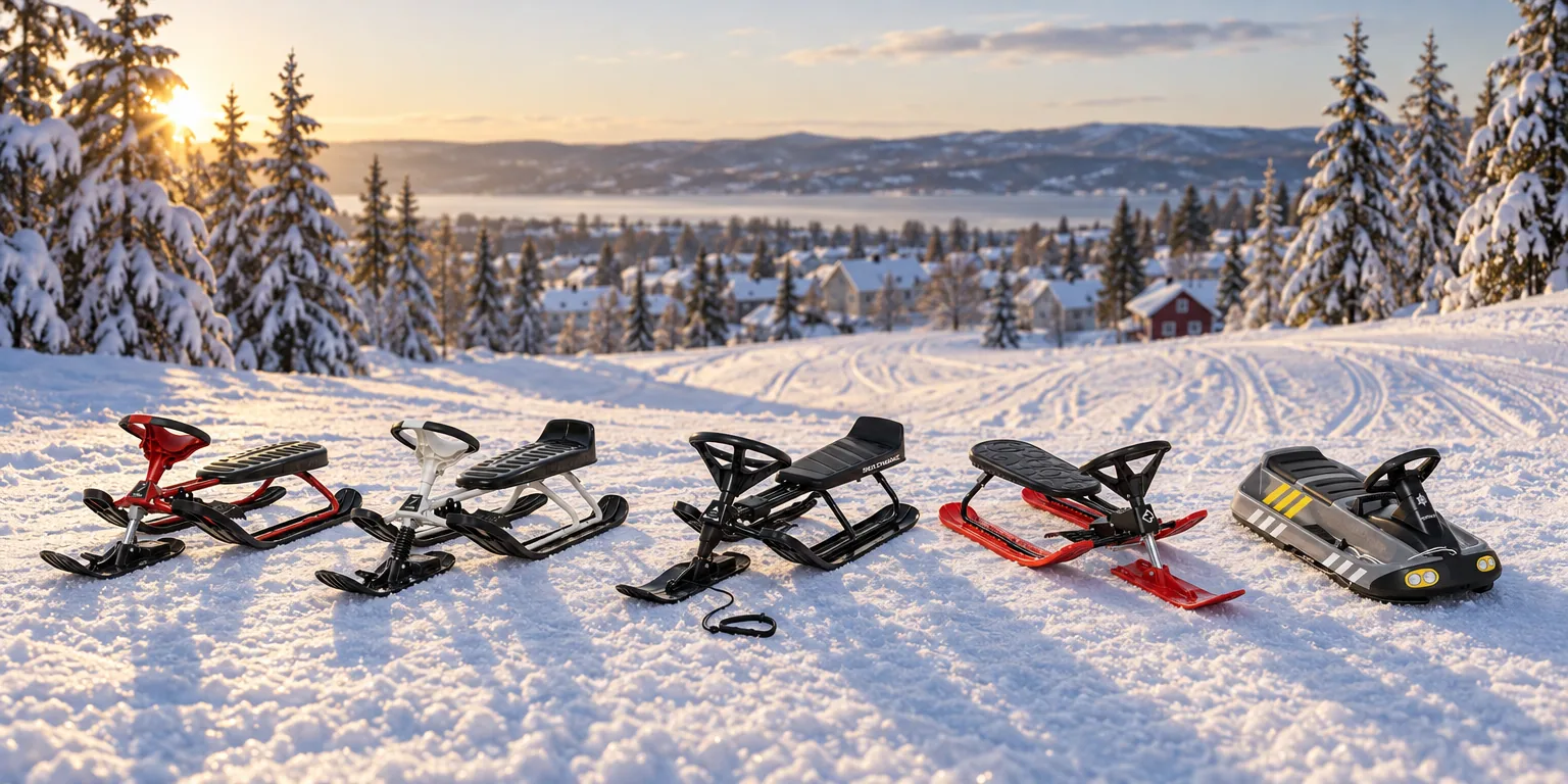 Testvinnarna från testet av snowracer: Stiga Snowracer Curve, Stiga Snowracer King Size GT, SportMe SMX Snow Bob, Hamax Downhill, Hamax Sno Police