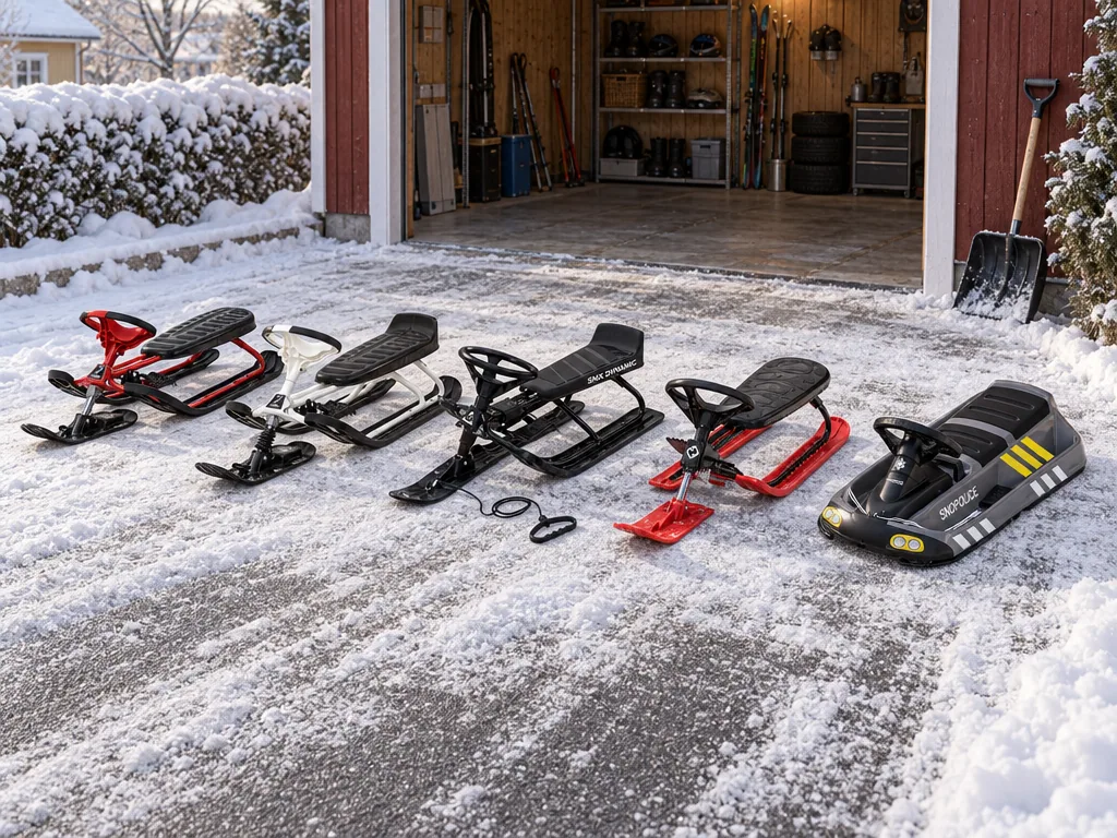 Olika sorters snowracer: de fem testade modellerna sida vid sida