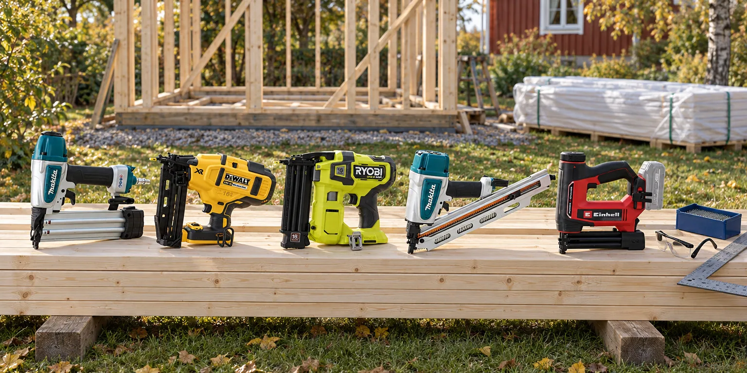 Testvinnarna från testet av spikpistol: Makita AF506, Dewalt DCN660NT-XJ Solo, Ryobi One+ HP R18GN18X-0 Solo, Makita AN924, Einhell TE-CN 18/32 Li Solo