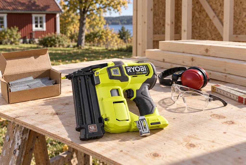 testx.se testar Ryobi One+ HP R18GN18X-0 Solo: bästa batteridrivna dyckertpistol i vardagsmiljö