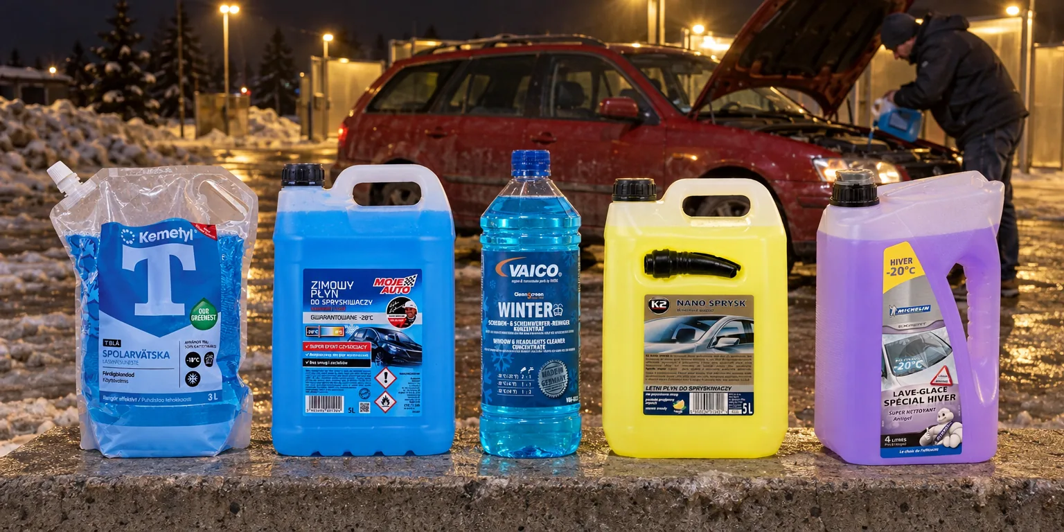 Testvinnarna från testet av spolarvätska: Kemetyl T-Blå Färdigblandad 3 l, Moje Auto 71-006 Vinter 5 l, VAICO V60-0123 Vinterkoncentrat 1 l, K2 Nano Sprysk Sommar 5 l, Michelin 009291 Vinter 4 l