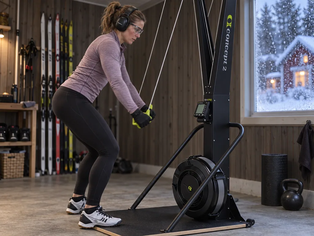 Användning stakmaskin: Concept2 SkiErg med golvstativ i vardagen