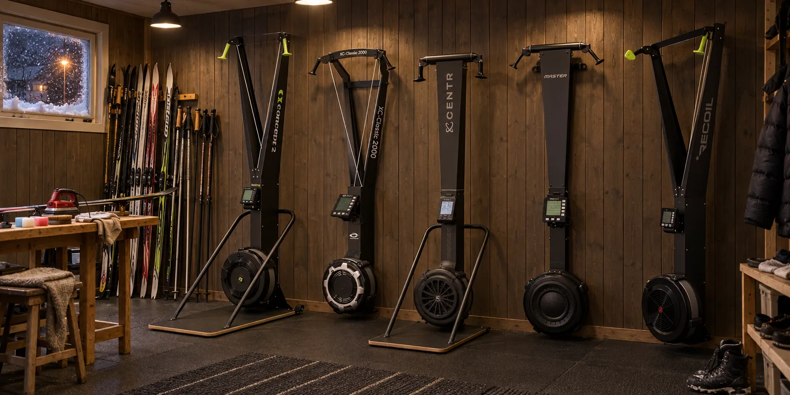Testvinnarna från testet av stakmaskin: Concept2 SkiErg med golvstativ, Abilica XC-Classic 2000 Complete, Centr Perform Series Ski Machine, Master Fitness Skitrainer S140 Air-Mag, Recoil Stakmaskin Väggmonterad