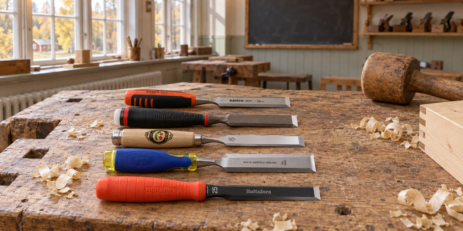 Testvinnarna från testet av stämjärn: Bahco 424P-25, Hultafors HDC 25, Kirschen 1101000 6 delar, Irwin Marples M750 25 mm, Hultafors EDC 25