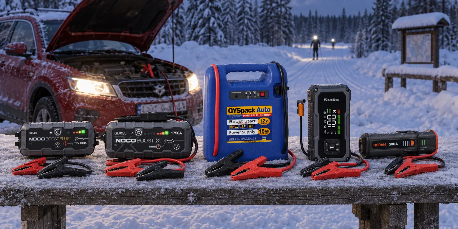 Testvinnarna från testet av starthjälp: Noco Boost Plus GB40, Noco Boost X GBX55, GYS Gyspack 400, Sandberg Car Jumpstarter TirePump 10000, Osram Batteryjumpstart 500