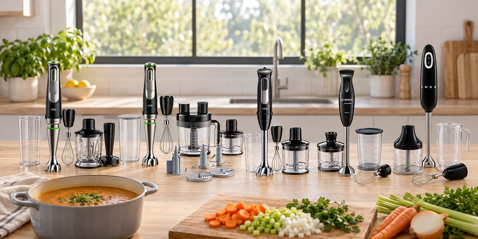 Testvinnarna från testet av stavmixer: Braun MultiQuick 9 MQ 9147X, Braun MultiQuick9 MQ9195XLI, Braun MultiQuick 5 Pro MQ55236M, Bosch MSM2650B, Smeg 50's Style HBF03BLEU