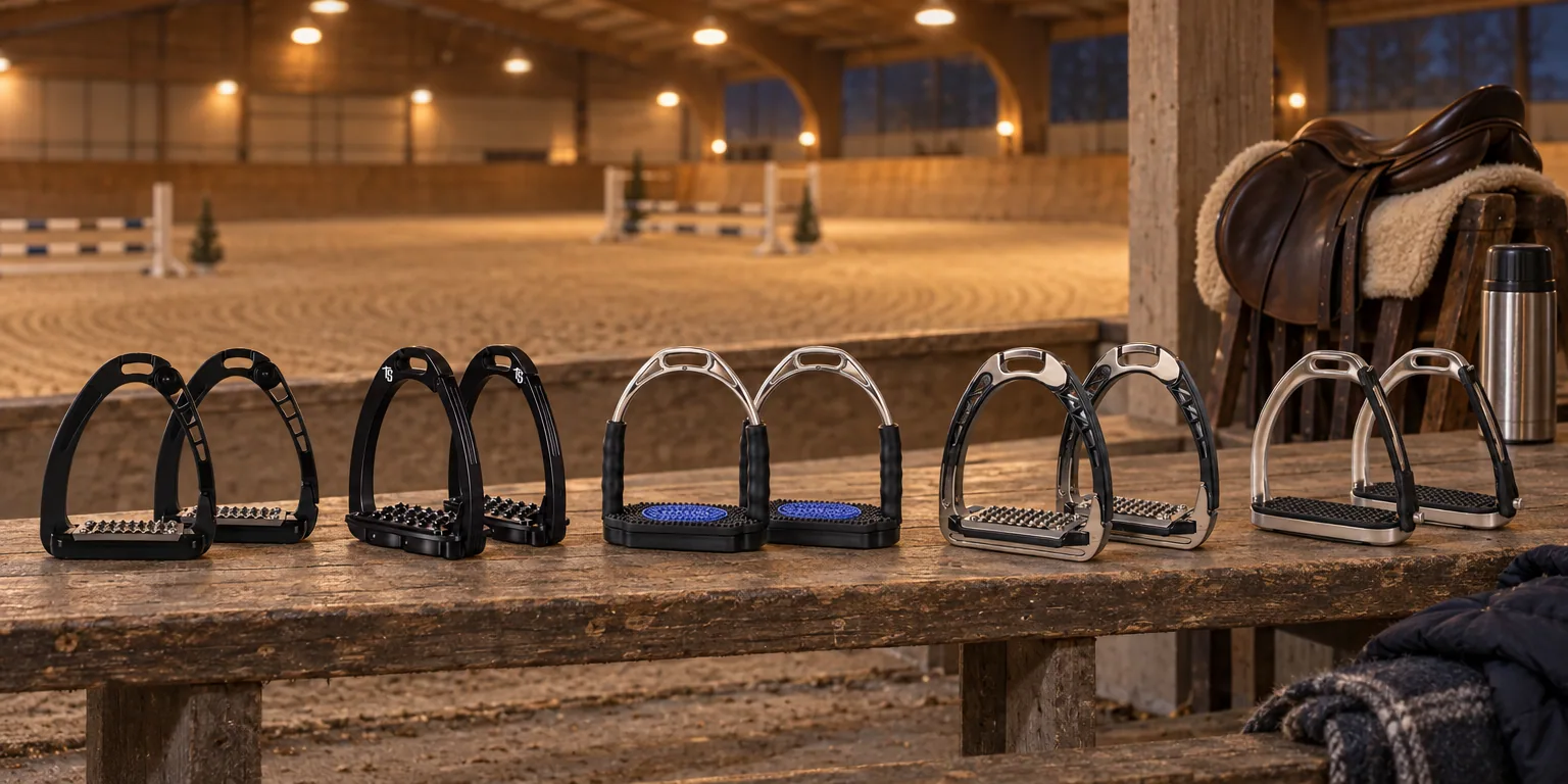 Testvinnarna från testet av stigbyglar: Acavallo Arena Alupro, Tech Stirrups Venice Sloped Evo, Sprenger Bow Balance, Hansbo Sport Abrivel, Horse Guard Junior med gummiband