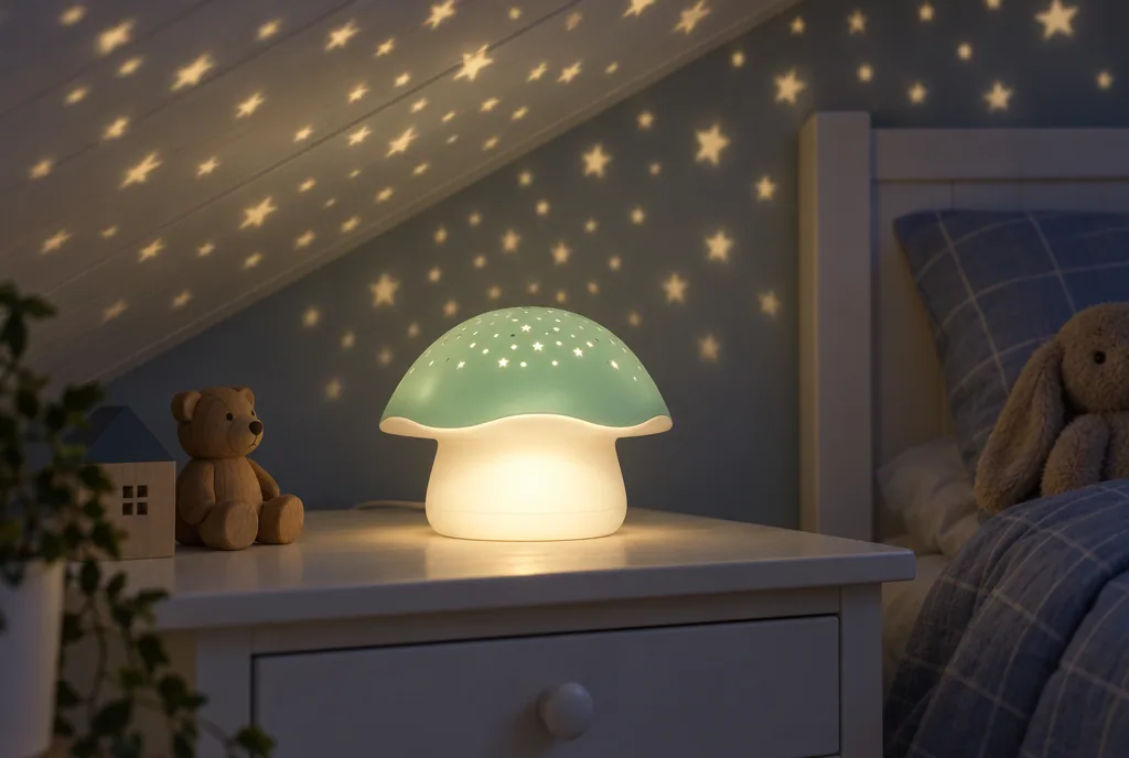 testx.se testar Pabobo Mushroom Stars Projector: bästa med gråtsensor i vardagsmiljö