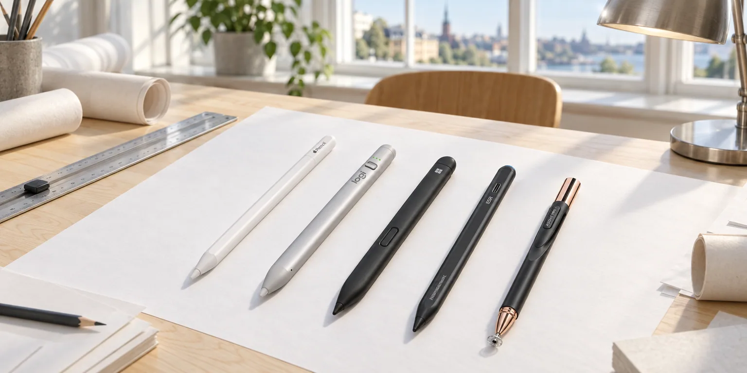 Testvinnarna från testet av styluspenna: Apple Pencil (USB-C), Logitech Crayon (USB-C), Microsoft Surface Slim Pen 2, ESR Geo Digital Pencil, Adonit Jot Pro 4