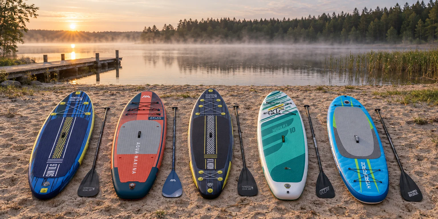 Testvinnarna från testet av SUP-bräda: Saimaa SUP Sun 10.6, Aqua Marina Atlas, Saimaa SUP Moon 11.8, Bestway Hydro-Force Huaka'i, Bestway Hydro-Force Aqua Journey