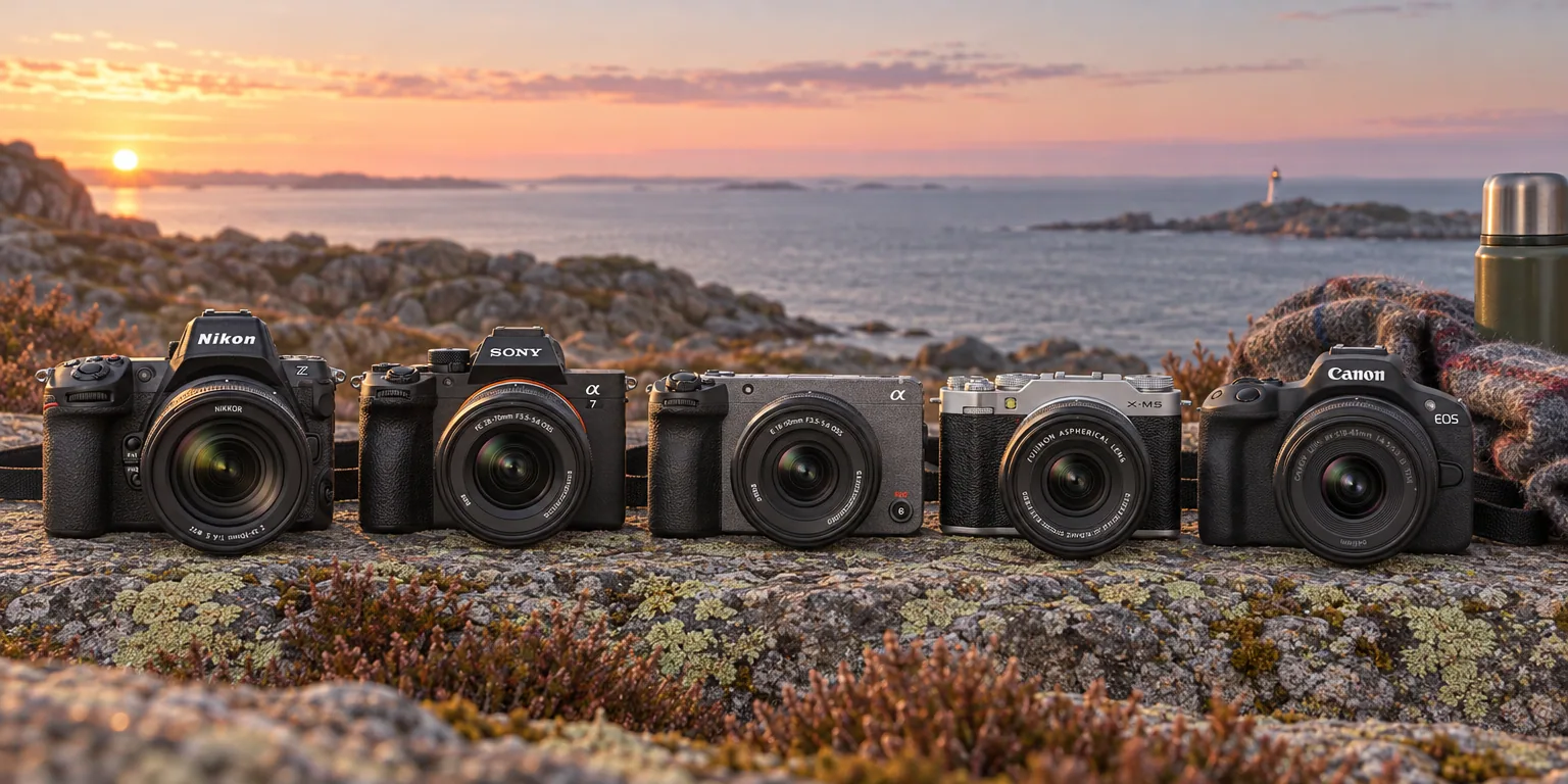 Testvinnarna från testet av systemkamera: Nikon Z8, Sony Alpha 7 V, Sony FX30, Fujifilm X-M5, Canon EOS R50 med RF-S 18-45 mm