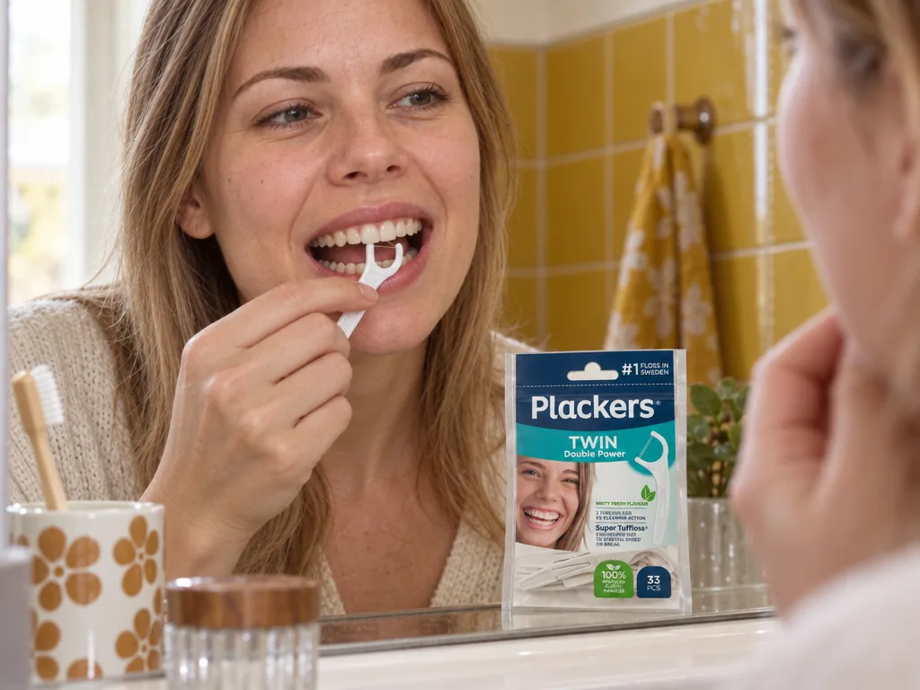 Användning tandtrådsbygel: Plackers Twin 33-pack i vardagen