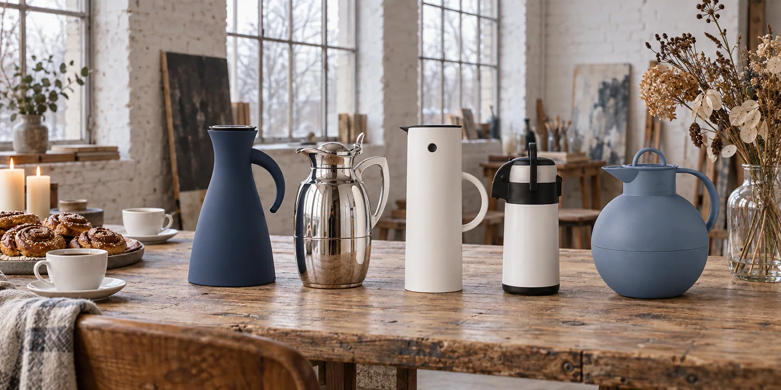 Testvinnarna från testet av termoskanna: Eva Solo Termoskanna 1 l, Alfi Juwel 1 l, Stelton EM77 1 l, Maku pumptermos 3 l, Alfi Kugel 0,94 l