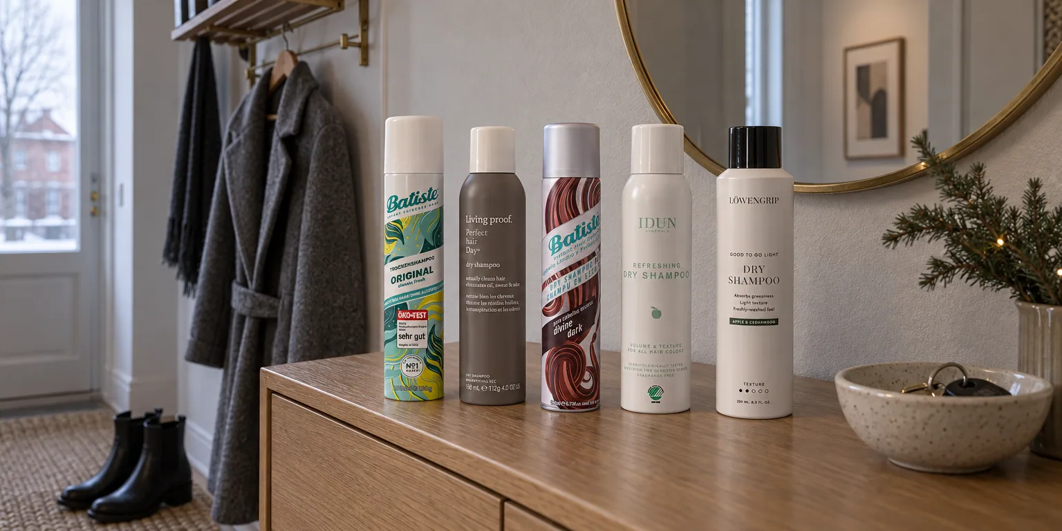 Testvinnarna från testet av torrschampo: Batiste Original Dry Shampoo 200 ml, Living Proof Perfect Hair Day Dry Shampoo 198 ml, Batiste Dark & Deep Brown Dry Shampoo 200 ml, Idun Minerals Refreshing Dry Shampoo 200 ml, Löwengrip Good To Go Light Dry Shampoo 250 ml